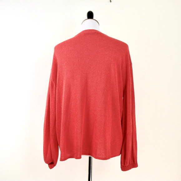 Zara Size M Tunic Split Neck Fine Knit Blouse Orange Blouson Sleeve - Picture 4 of 10